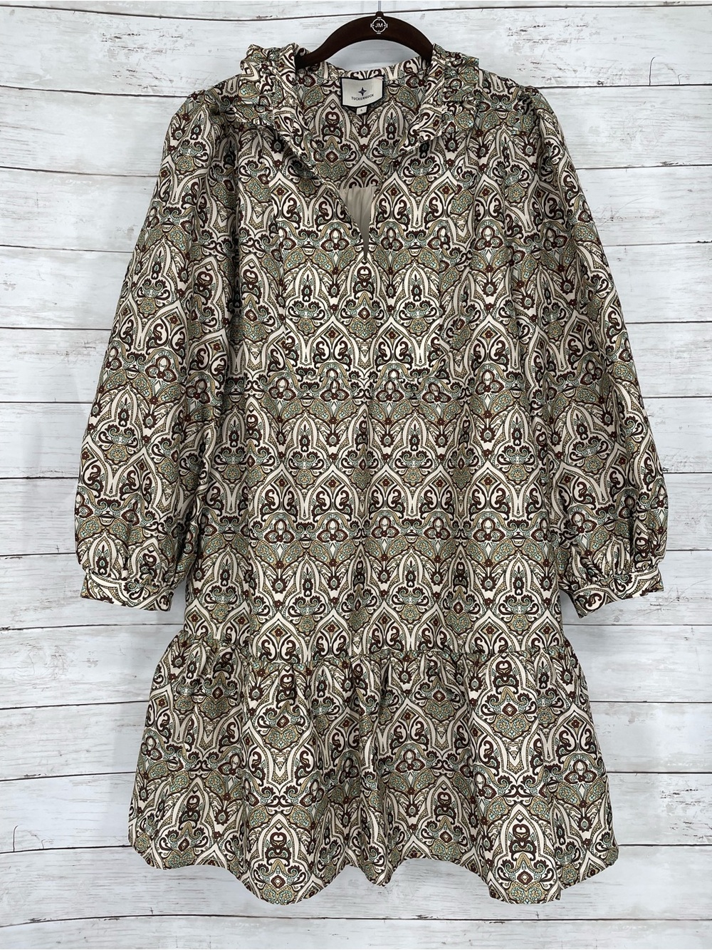 Tuckernuck Paisley Print Long Sleeve Ruffle Mini Dress Size L Boho Chic Preppy